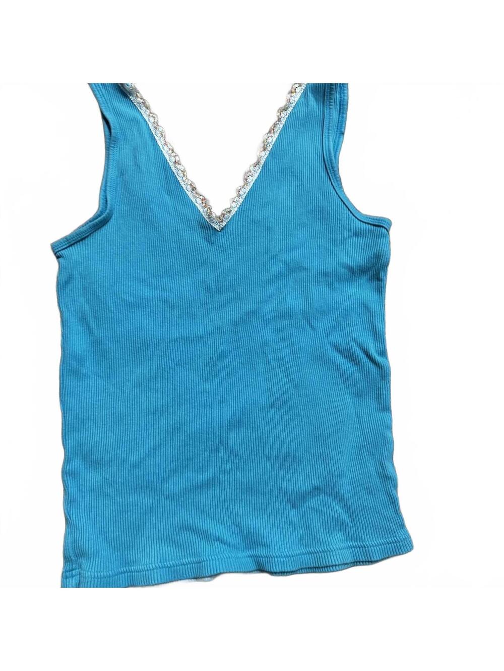 Ellemenno Y2K Turquoise Lace Trim Tank Size M.